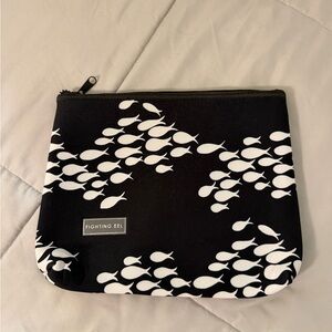 Fighting Eel Black & White Fish Print Zip Pouch
